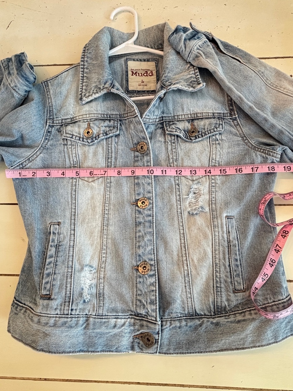 Mudd Distressed Denim Jacket Women’s Medium Blue Jean Jacket - Picture 3 of 5